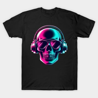 Skull head with a pair of headphones and sunglasses T-Shirt